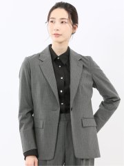 ストレッチウォッシャブル ピンスト リラクシング 1ボタンジャケット グレー(セットアップ可能)