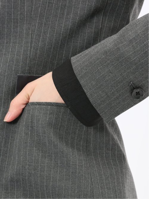 ストレッチウォッシャブル ピンスト リラクシング 1ボタンジャケット グレー(セットアップ可能)