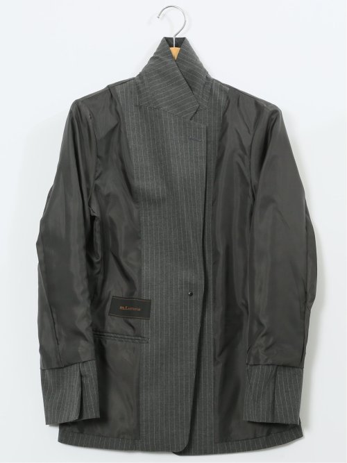 ストレッチウォッシャブル ピンスト リラクシング 1ボタンジャケット グレー(セットアップ可能)
