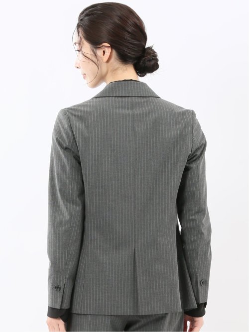 ストレッチウォッシャブル ピンスト リラクシング 1ボタンジャケット グレー(セットアップ可能)