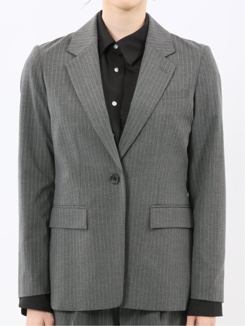 ストレッチウォッシャブル ピンスト リラクシング 1ボタンジャケット グレー(セットアップ可能)