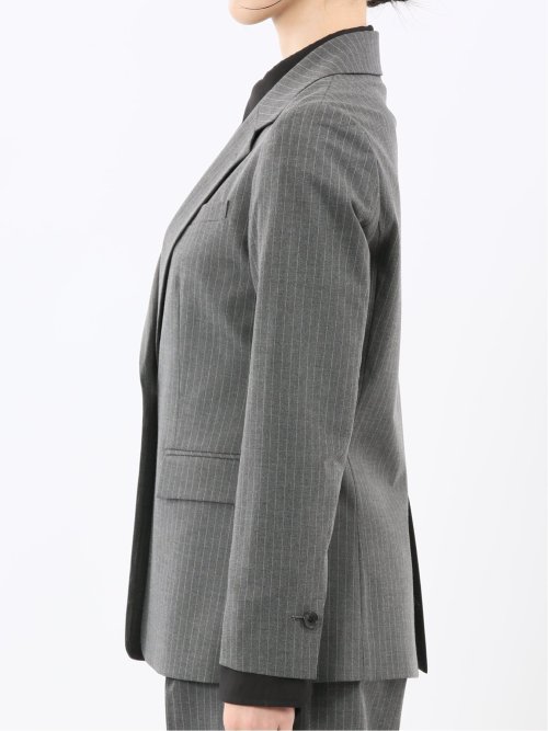 ストレッチウォッシャブル ピンスト リラクシング 1ボタンジャケット グレー(セットアップ可能)