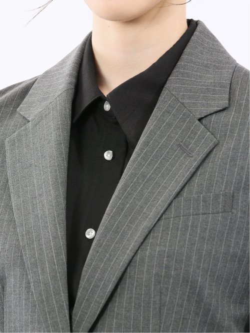 ストレッチウォッシャブル ピンスト リラクシング 1ボタンジャケット グレー(セットアップ可能)