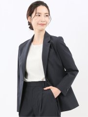 ストレッチウォッシャブル ピンスト リラクシング 1ボタンジャケット 紺(セットアップ可能)