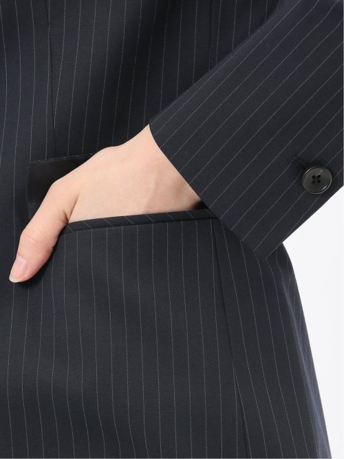 ストレッチウォッシャブル ピンスト リラクシング 1ボタンジャケット 紺(セットアップ可能)