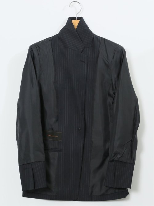 ストレッチウォッシャブル ピンスト リラクシング 1ボタンジャケット 紺(セットアップ可能)