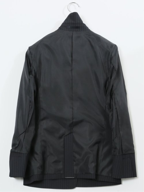 ストレッチウォッシャブル ピンスト リラクシング 1ボタンジャケット 紺(セットアップ可能)