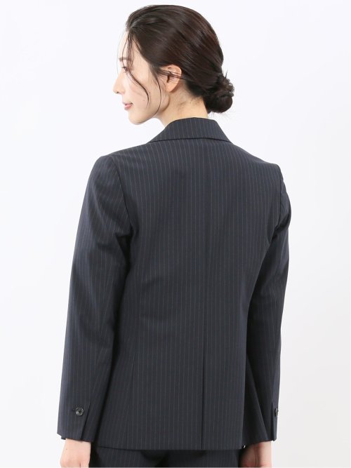 ストレッチウォッシャブル ピンスト リラクシング 1ボタンジャケット 紺(セットアップ可能)