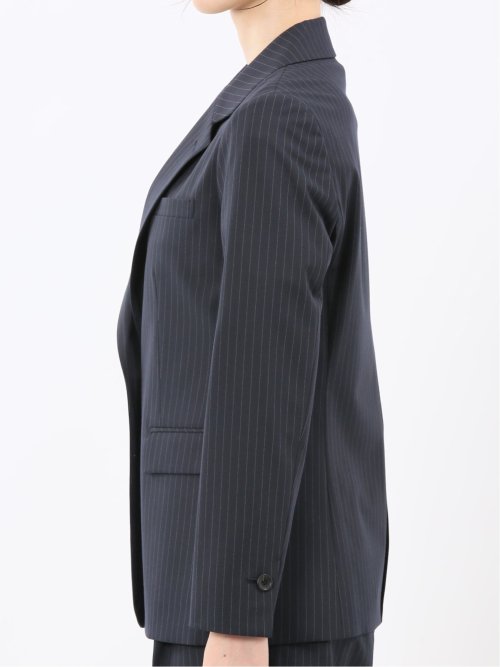 ストレッチウォッシャブル ピンスト リラクシング 1ボタンジャケット 紺(セットアップ可能)