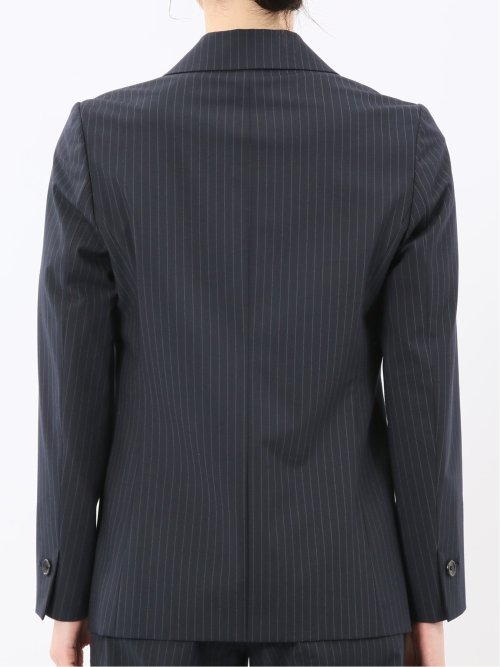 ストレッチウォッシャブル ピンスト リラクシング 1ボタンジャケット 紺(セットアップ可能)