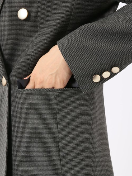 ジャケット レディース ダブル ブレザー ストレッチ ウォッシャブル 金ボタン 千鳥格子 ウール調 リラクシング