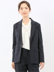 ストレッチウォッシャブル ウール混 リラクシング 1ボタンジャケット チェック紺(セットアップ可能)