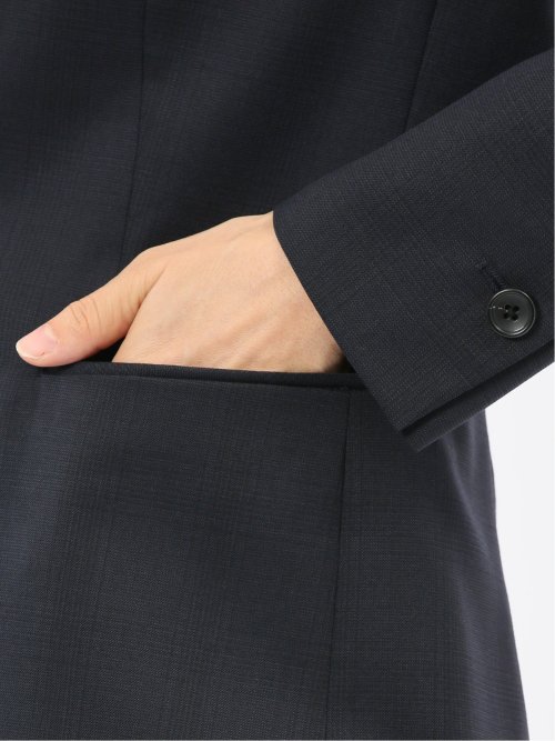 ストレッチウォッシャブル ウール混 リラクシング 1ボタンジャケット チェック紺(セットアップ可能)