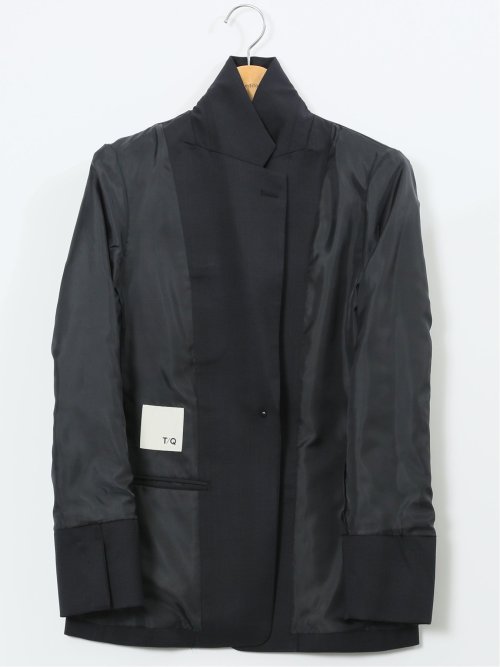 ストレッチウォッシャブル ウール混 リラクシング 1ボタンジャケット チェック紺(セットアップ可能)