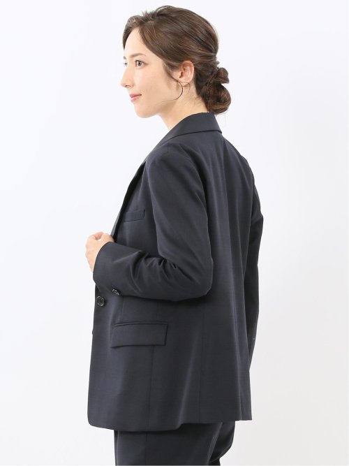 ストレッチウォッシャブル ウール混 リラクシング 1ボタンジャケット チェック紺(セットアップ可能)