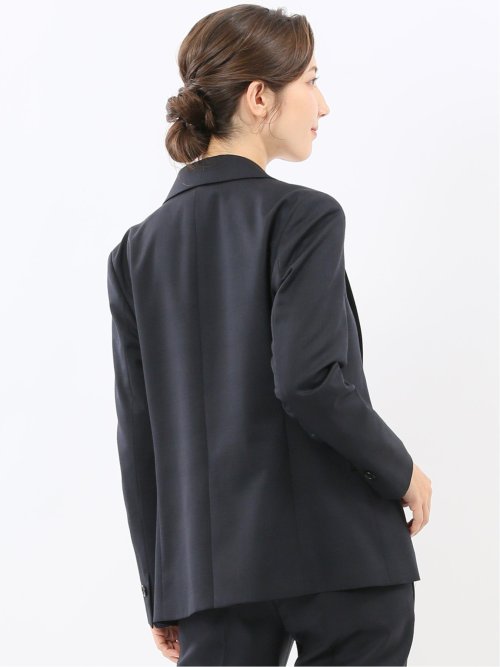 ストレッチウォッシャブル ウール混 リラクシング 1ボタンジャケット チェック紺(セットアップ可能)