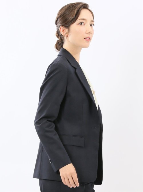 ストレッチウォッシャブル ウール混 リラクシング 1ボタンジャケット チェック紺(セットアップ可能)