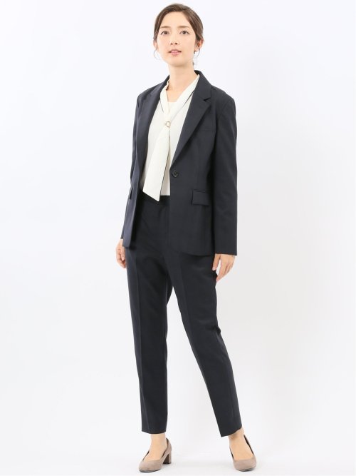 ストレッチウォッシャブル ウール混 リラクシング 1ボタンジャケット チェック紺(セットアップ可能)