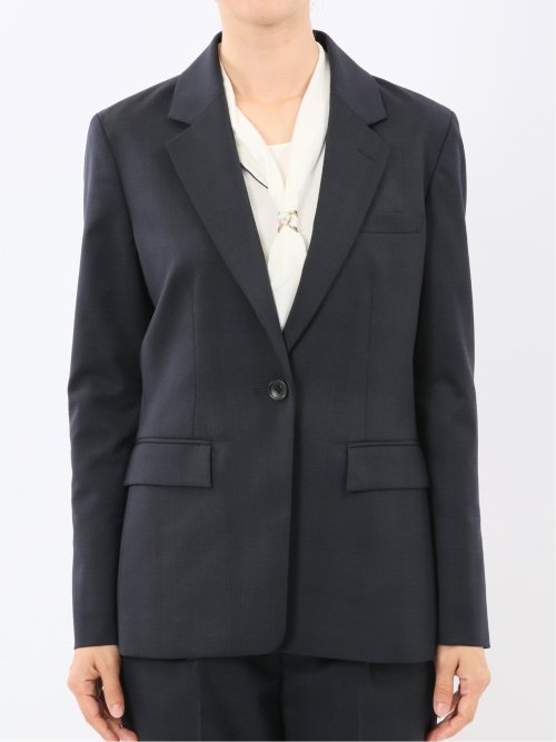 ストレッチウォッシャブル ウール混 リラクシング 1ボタンジャケット チェック紺(セットアップ可能)