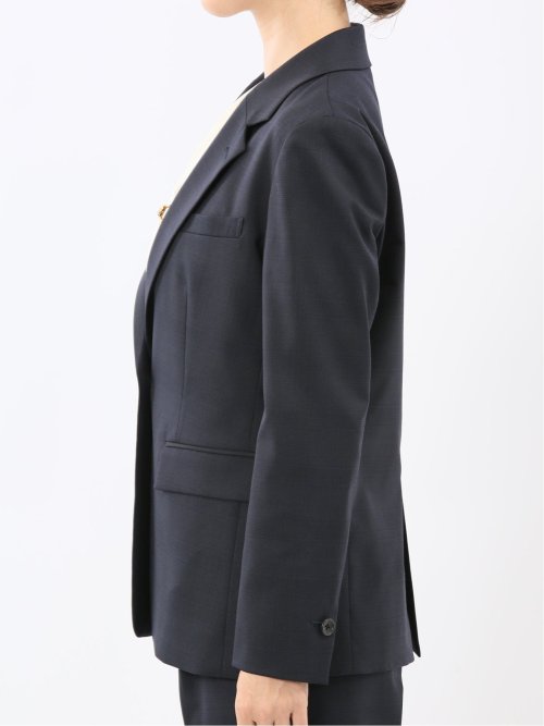 ストレッチウォッシャブル ウール混 リラクシング 1ボタンジャケット チェック紺(セットアップ可能)