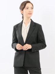 ストレッチウォッシャブル ウール混 リラクシング 1ボタンジャケット チェック黒(セットアップ可能)