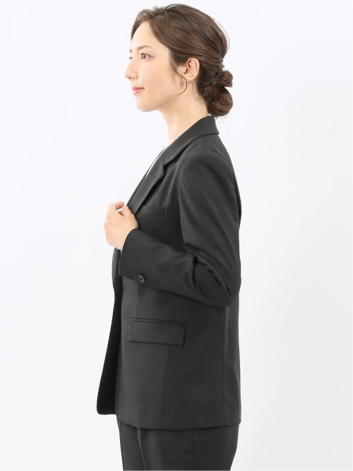 ストレッチウォッシャブル ウール混 リラクシング 1ボタンジャケット チェック黒(セットアップ可能)