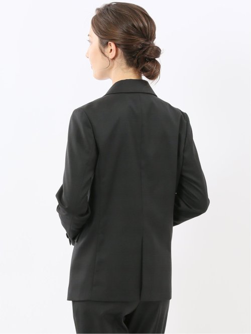 ストレッチウォッシャブル ウール混 リラクシング 1ボタンジャケット チェック黒(セットアップ可能)