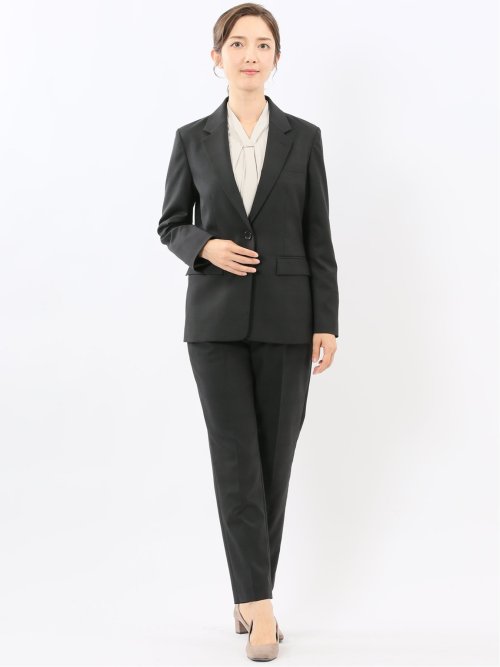 ストレッチウォッシャブル ウール混 リラクシング 1ボタンジャケット チェック黒(セットアップ可能)