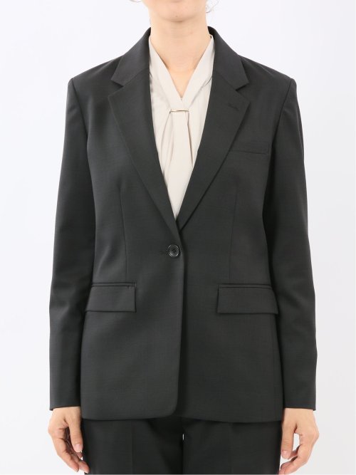 ストレッチウォッシャブル ウール混 リラクシング 1ボタンジャケット チェック黒(セットアップ可能)