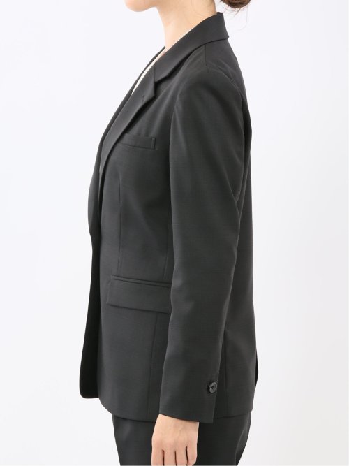 ストレッチウォッシャブル ウール混 リラクシング 1ボタンジャケット チェック黒(セットアップ可能)