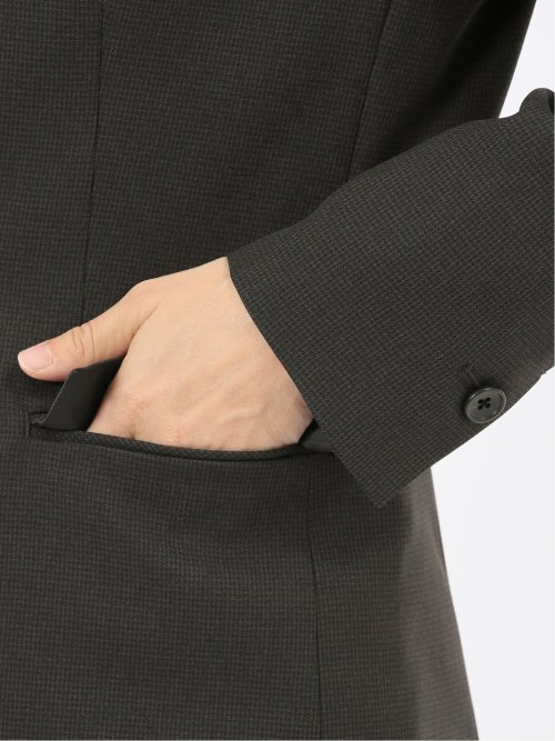 ストレッチウォッシャブル ウール調 リラクシング ノーカラージャケット 千鳥グレー(セットアップ可能)