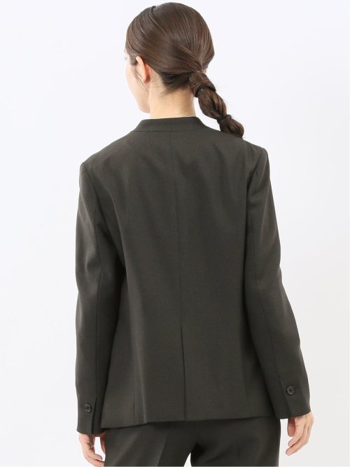 ストレッチウォッシャブル ウール調 リラクシング ノーカラージャケット 千鳥グレー(セットアップ可能)