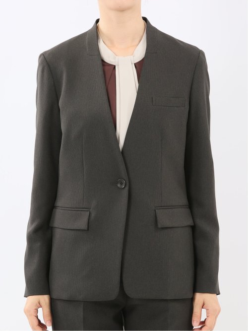 ストレッチウォッシャブル ウール調 リラクシング ノーカラージャケット 千鳥グレー(セットアップ可能)