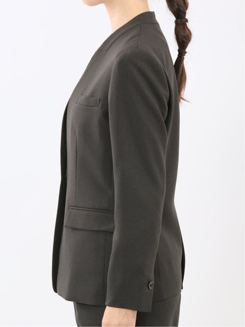 ストレッチウォッシャブル ウール調 リラクシング ノーカラージャケット 千鳥グレー(セットアップ可能)