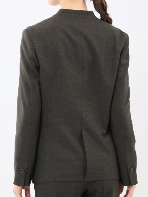 ストレッチウォッシャブル ウール調 リラクシング ノーカラージャケット 千鳥グレー(セットアップ可能)