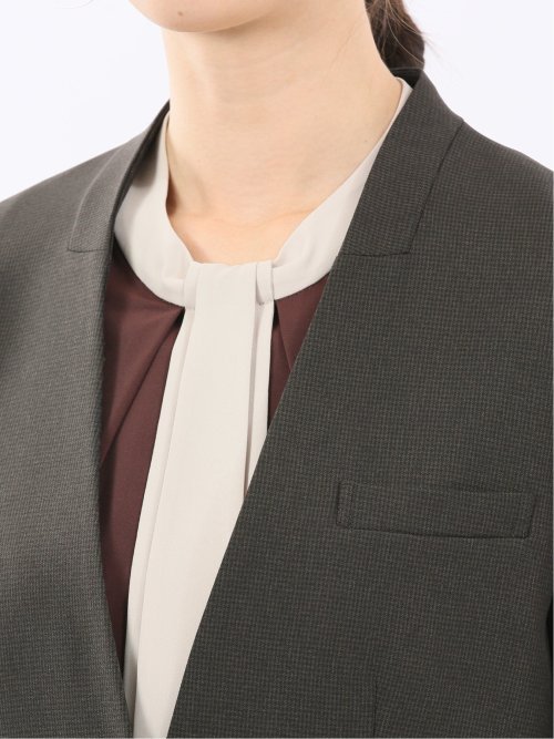 ストレッチウォッシャブル ウール調 リラクシング ノーカラージャケット 千鳥グレー(セットアップ可能)