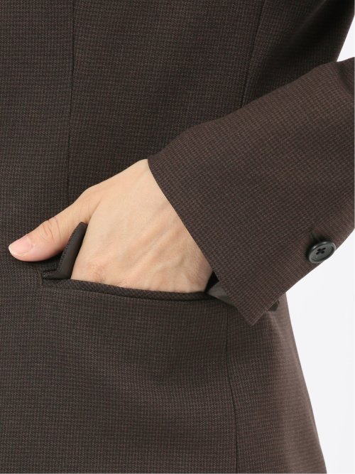 ストレッチウォッシャブル ウール調 リラクシング ノーカラージャケット 千鳥こげ茶(セットアップ可能)