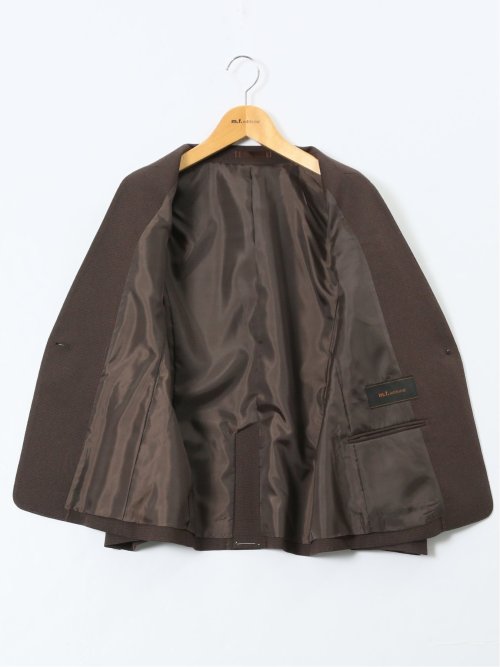 ストレッチウォッシャブル ウール調 リラクシング ノーカラージャケット 千鳥こげ茶(セットアップ可能)