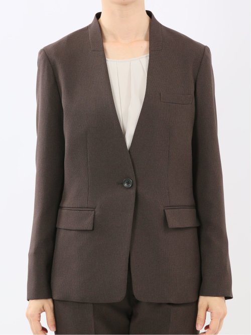 ストレッチウォッシャブル ウール調 リラクシング ノーカラージャケット 千鳥こげ茶(セットアップ可能)