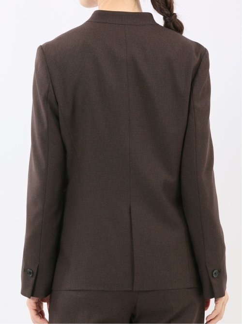 ストレッチウォッシャブル ウール調 リラクシング ノーカラージャケット 千鳥こげ茶(セットアップ可能)