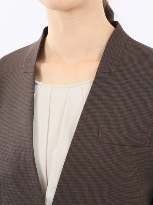 ストレッチウォッシャブル ウール調 リラクシング ノーカラージャケット 千鳥こげ茶(セットアップ可能)