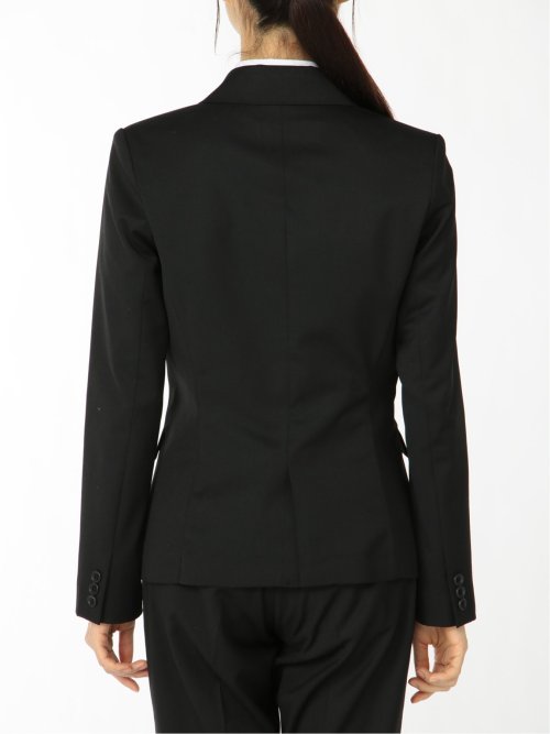 ストレッチウォッシャブル ウール混2ボタンジャケット 黒無地