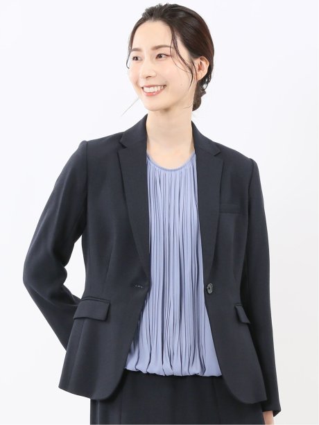 ストレッチウォッシャブル シャーク 1ボタンジャケット 紺(セットアップ可能)