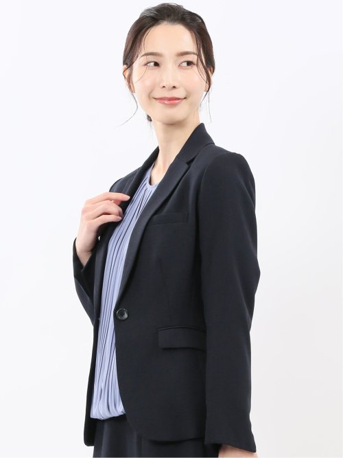 ストレッチウォッシャブル シャーク 1ボタンジャケット 紺(セットアップ可能)