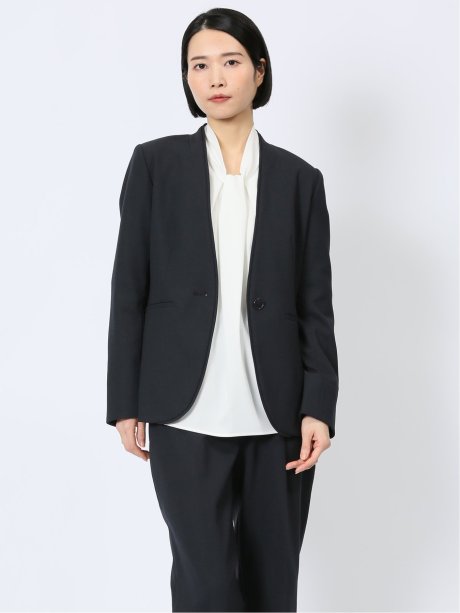 ストレッチウォッシャブル オックス カラーレスジャケット 紺(セットアップ可能)