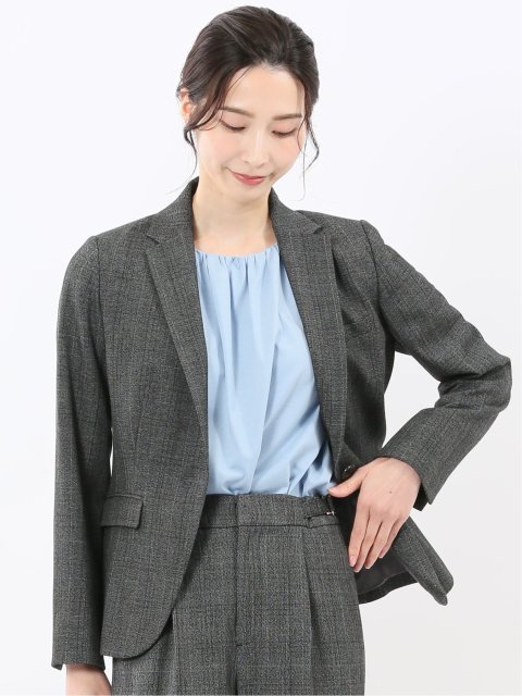 ストレッチウォッシャブル ウール調 1ボタンジャケット チェックグレー(セットアップ可能)