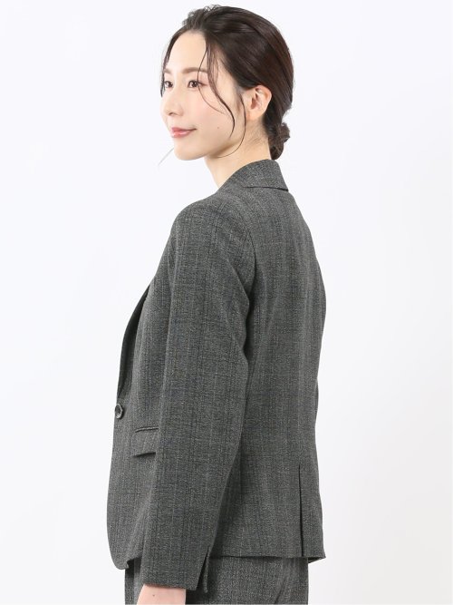 ストレッチウォッシャブル ウール調 1ボタンジャケット チェックグレー(セットアップ可能)