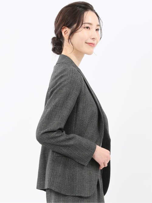 ストレッチウォッシャブル ウール調 1ボタンジャケット チェックグレー(セットアップ可能)