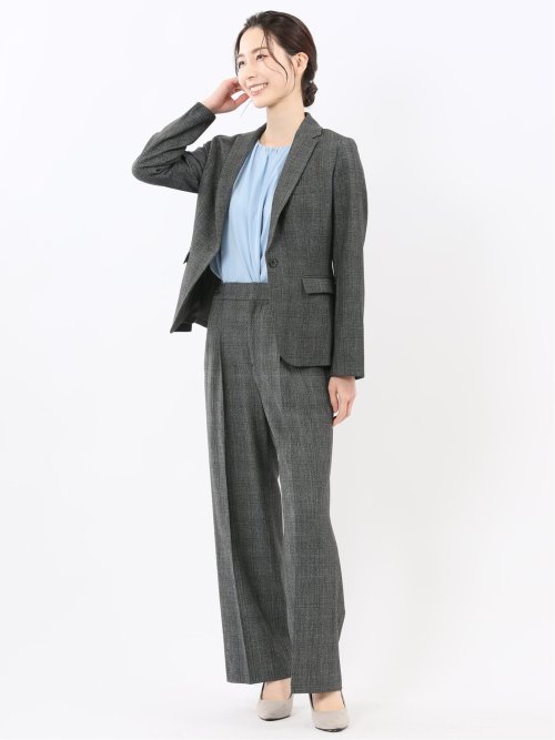 ストレッチウォッシャブル ウール調 1ボタンジャケット チェックグレー(セットアップ可能)