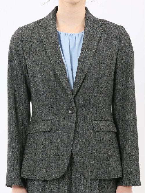 ストレッチウォッシャブル ウール調 1ボタンジャケット チェックグレー(セットアップ可能)